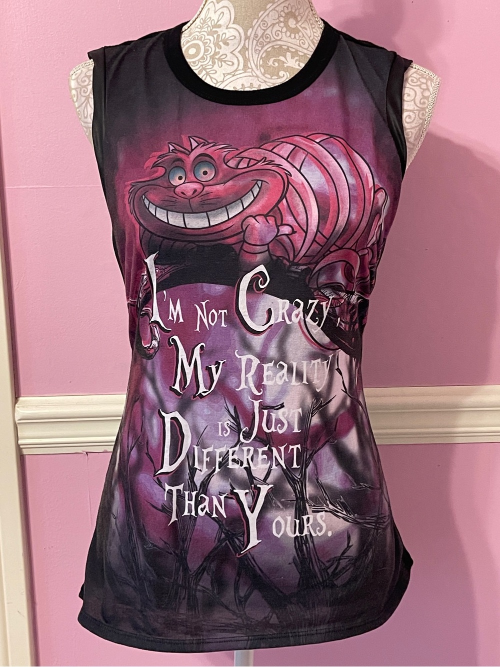 Alice in wonderland Disney Lolita tank top shirt Victorian Cheshire cat goth